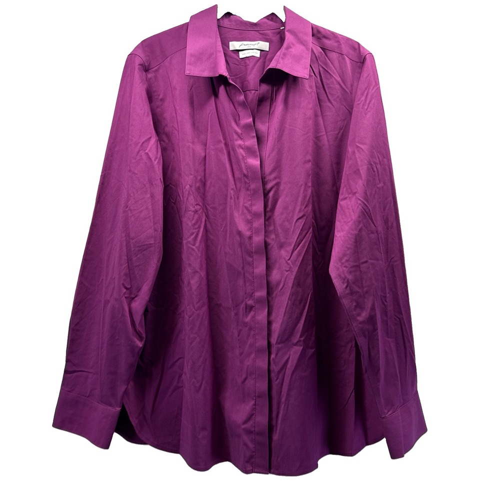 Foxcroft Women's Top Blouse Sz XL Solid Pink No Iron Long Sleeves Button Stretch
